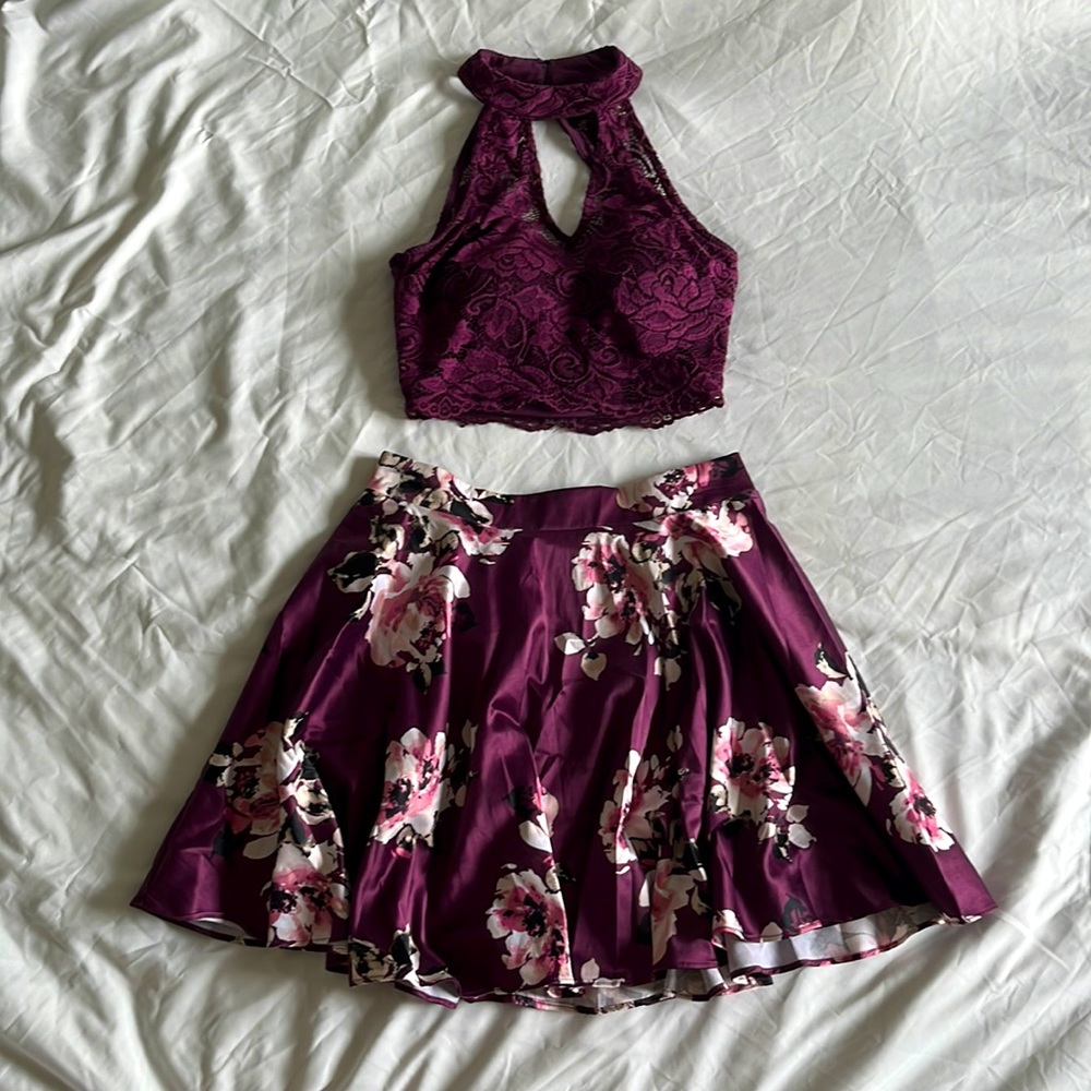 City triangles 2 piece purple dress set with lace top